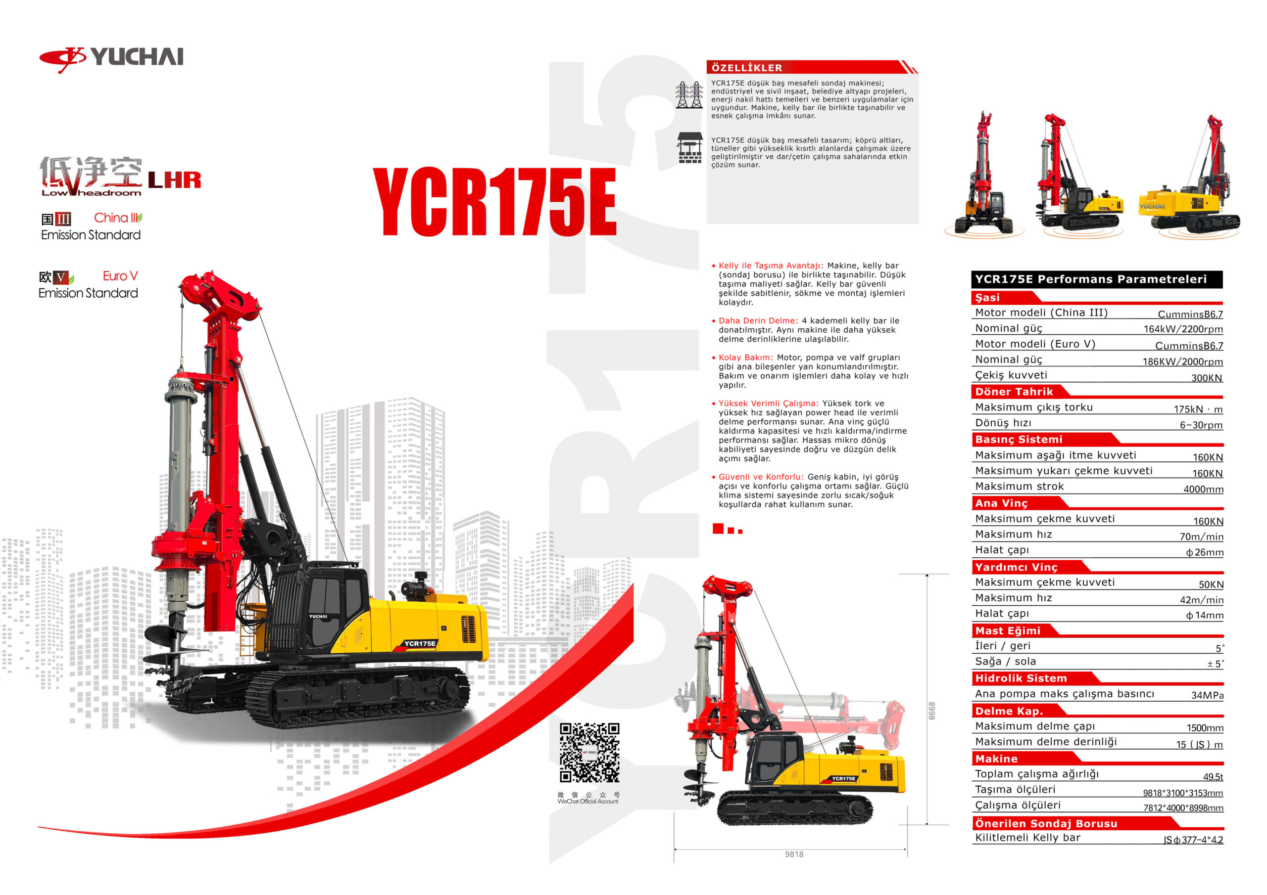 YUCHAI YCR175E Low Headroom Fore Kazık Makinesi